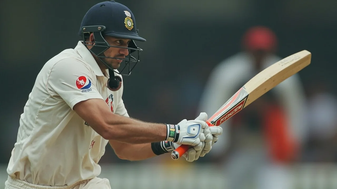 Tight sideline action frame of a player in batting stance during a practice session, illustrating the support-staff chessboard in the Indian cricket coaching reset story